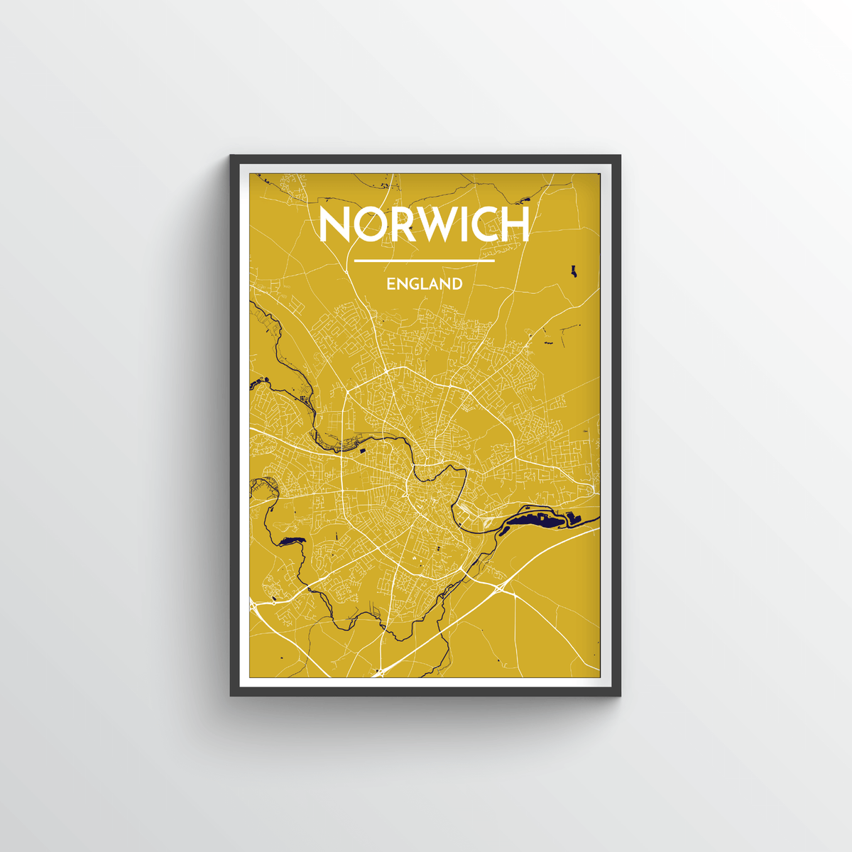 Norwich City Map Art Print - Point Two Design - Black &amp; White Print