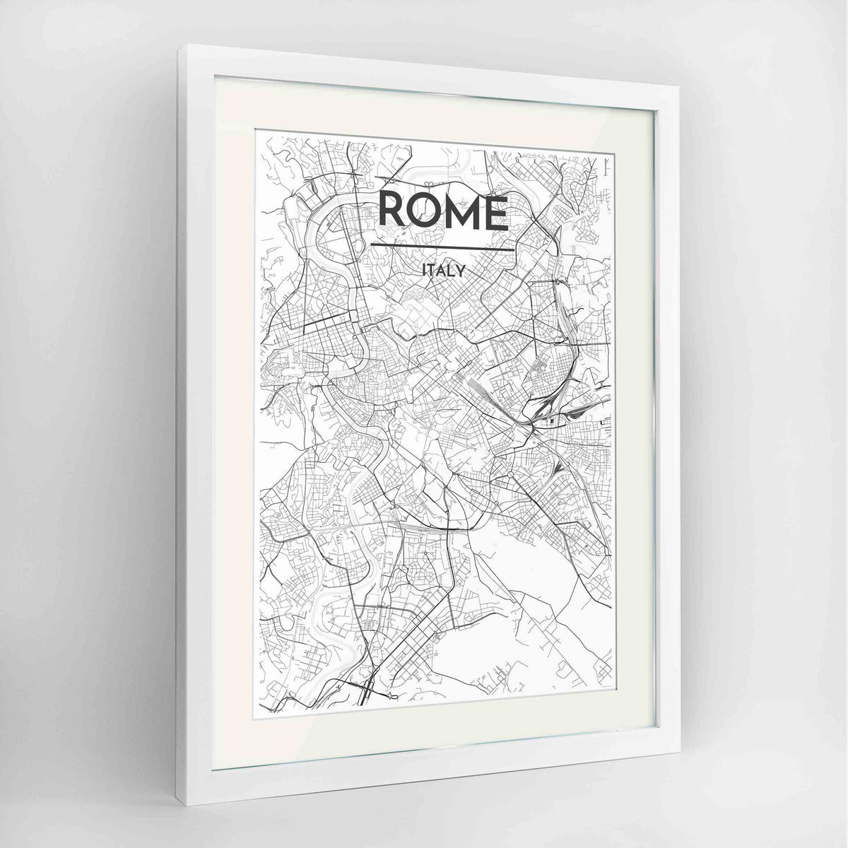Framed Rome City Map 24x36&quot; Contemporary White frame Point Two Design Group