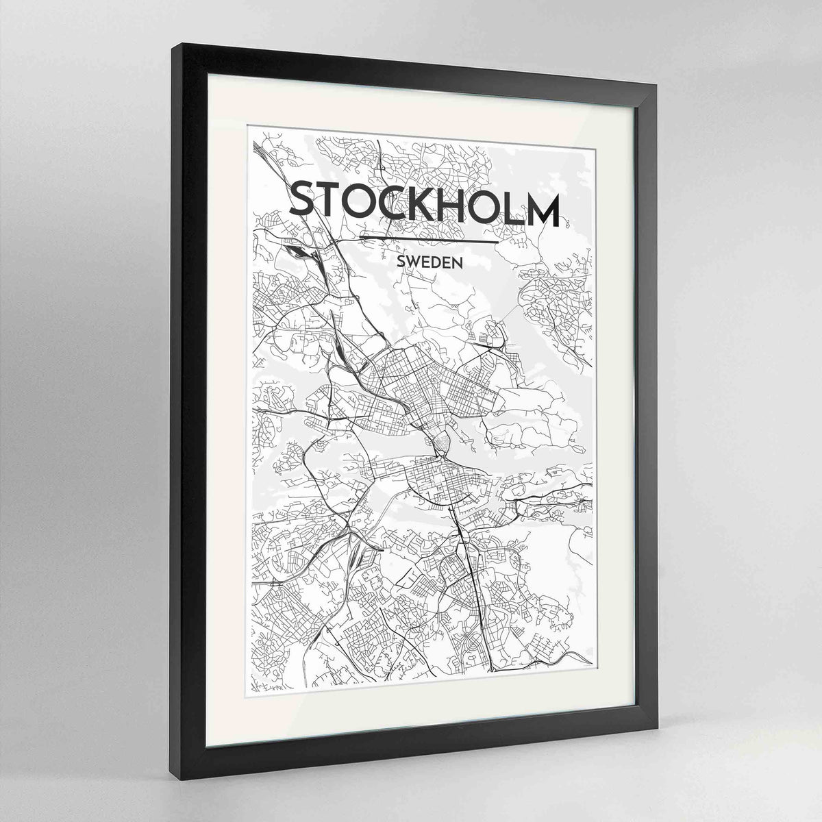 Framed Stockholm Map Art Print 24x36&quot; Contemporary Black frame Point Two Design Group