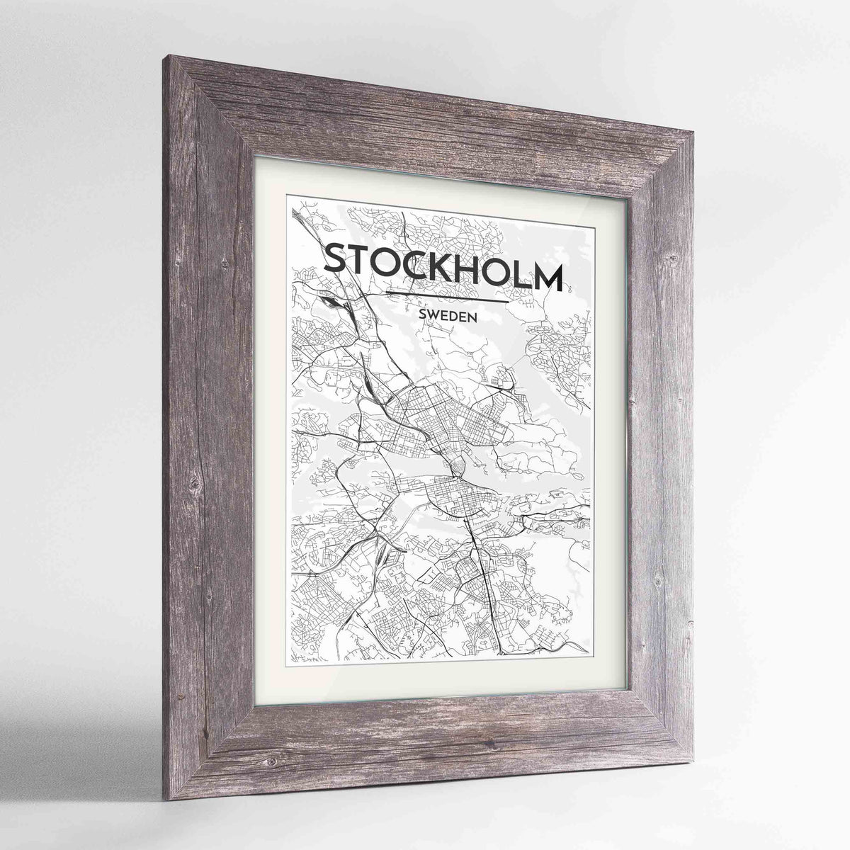 Framed Stockholm Map Art Print 24x36&quot; Western Grey frame Point Two Design Group