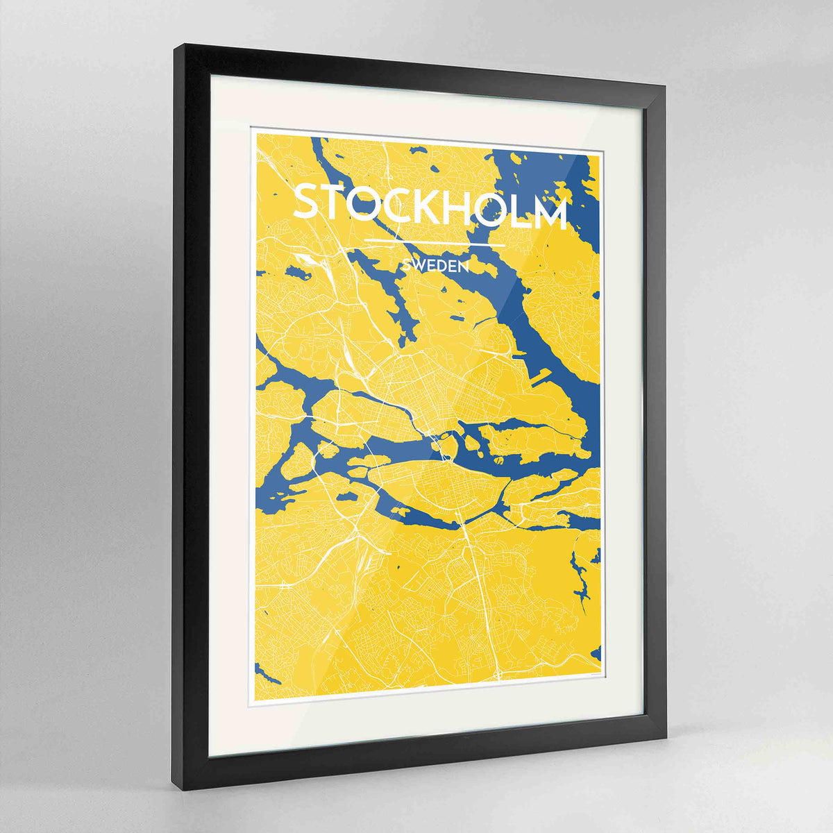 Framed Stockholm Map Art Print 24x36&quot; Contemporary Black frame Point Two Design Group