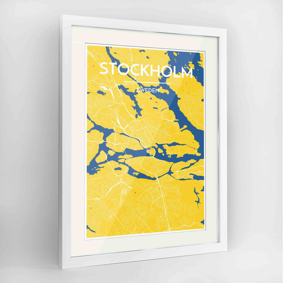 Framed Stockholm Map Art Print 24x36&quot; Contemporary White frame Point Two Design Group