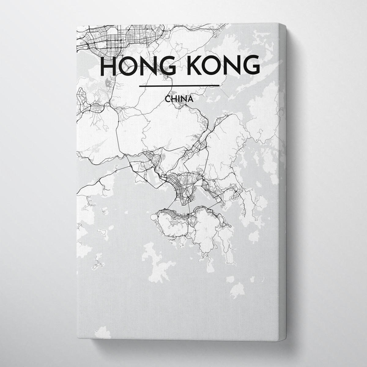 Hong Kong City Map Canvas Wrap - Point Two Design - Black &amp; White Print