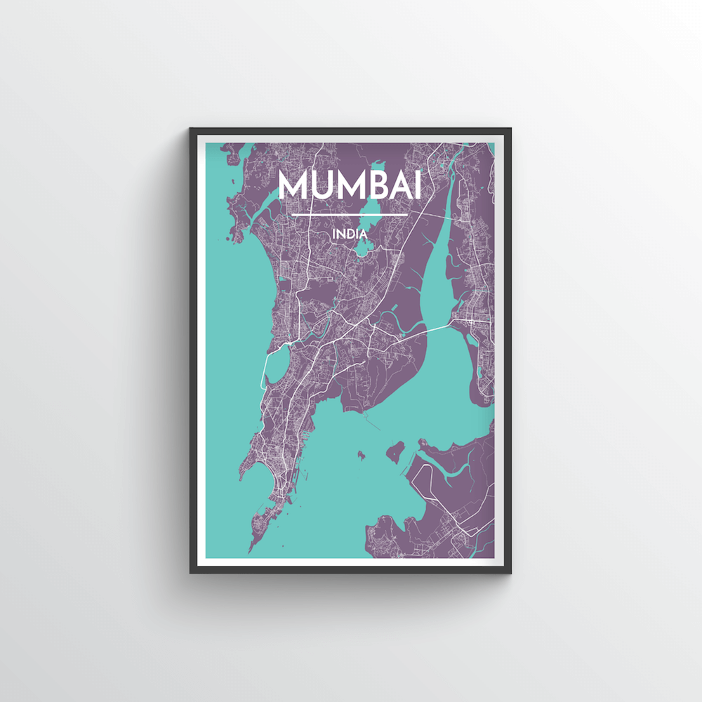 Mumbai City Map Art Print - Point Two Design - Black &amp; White Print