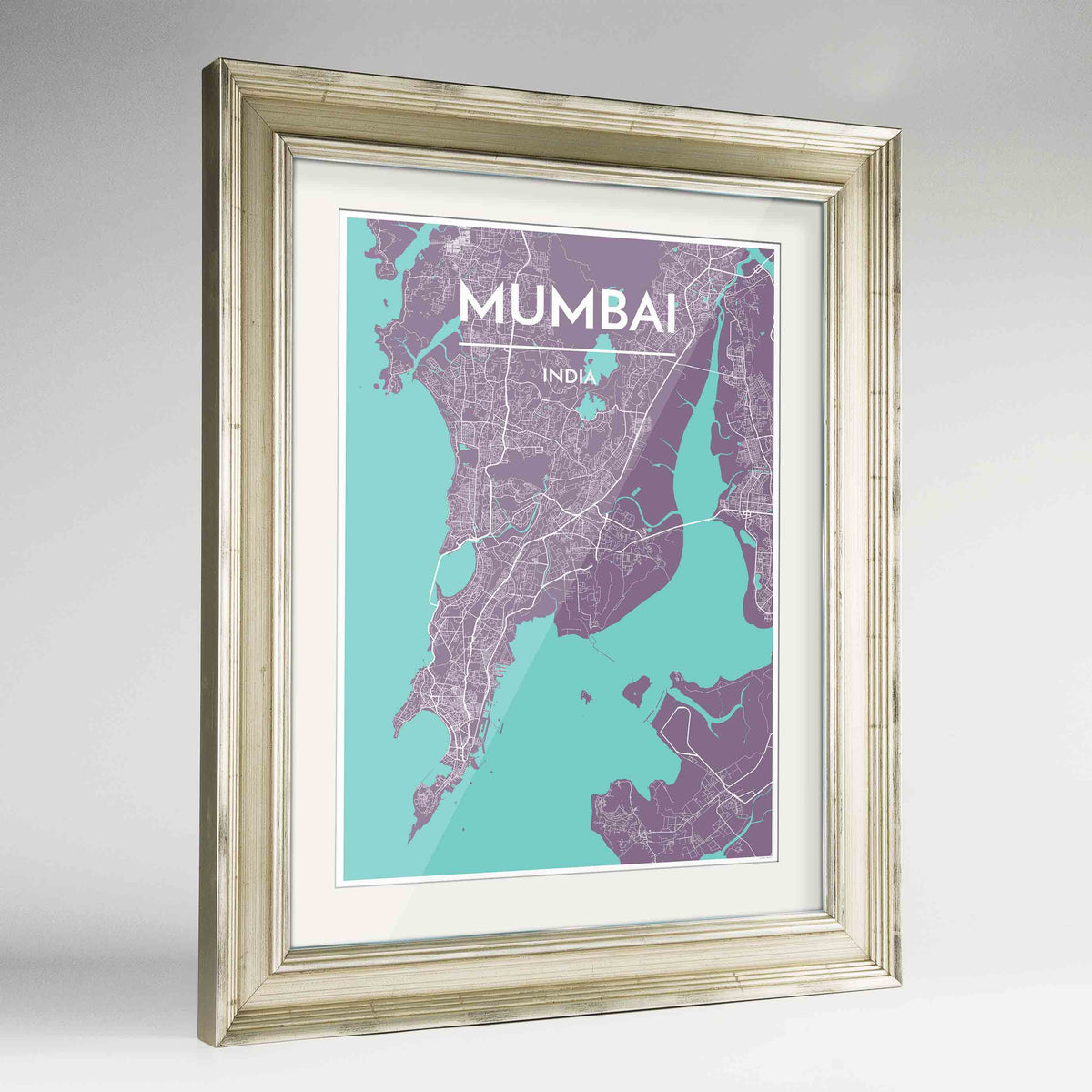 Framed Mumbai Map Art Print 24x36&quot; Champagne frame Point Two Design Group