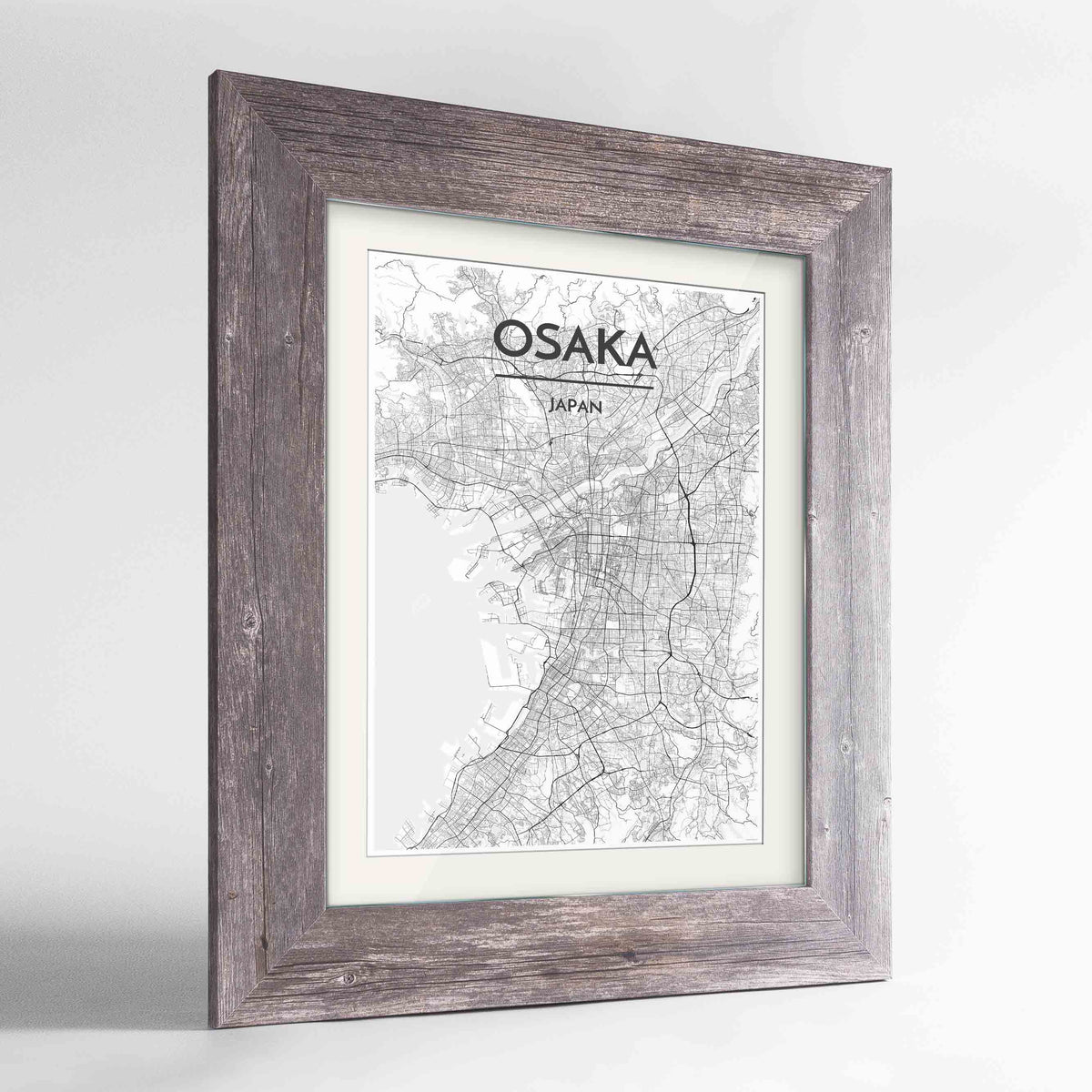 Framed Osaka Map Art Print 24x36&quot; Western Grey frame Point Two Design Group