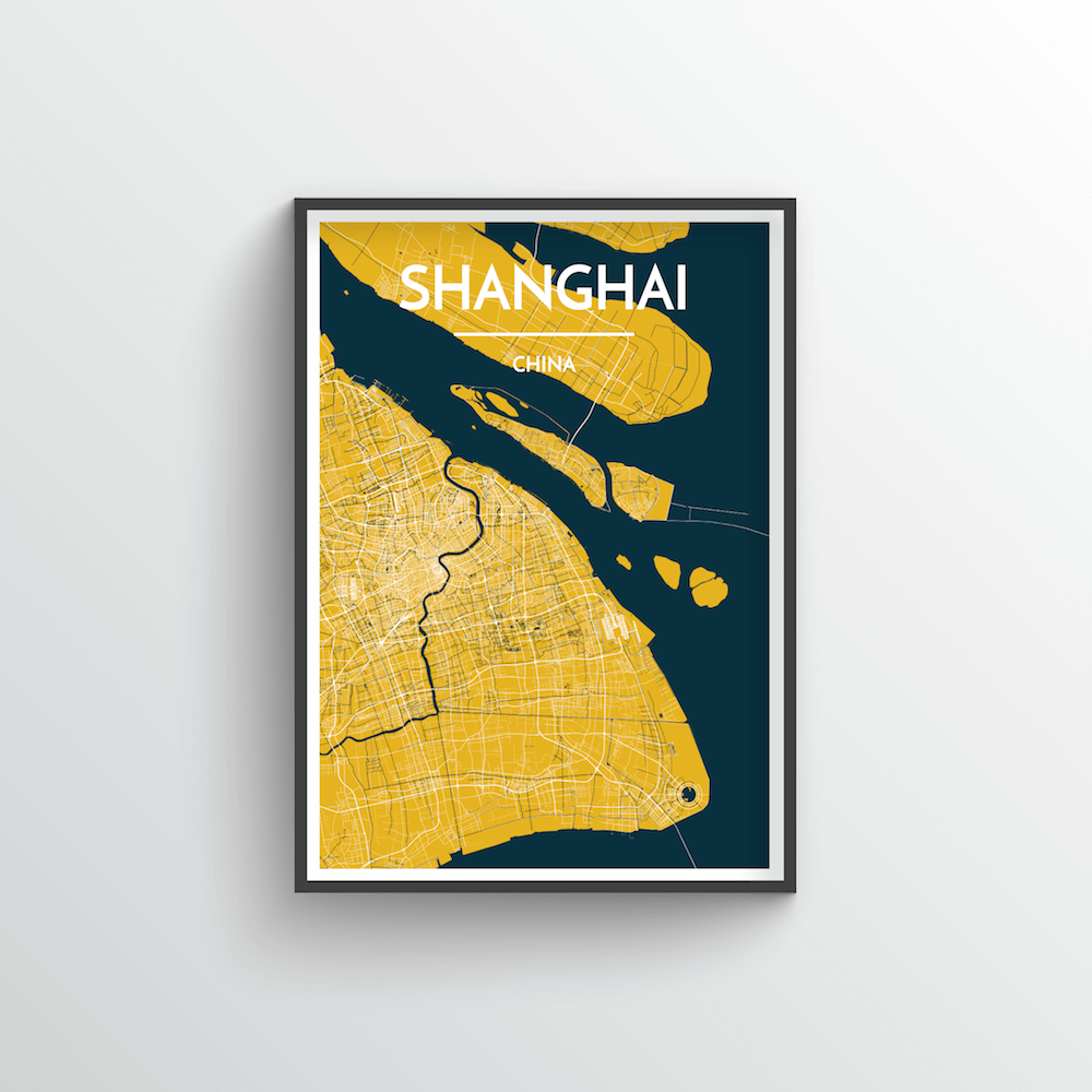 Shanghai City Map Art Print - Point Two Design - Black &amp; White Print
