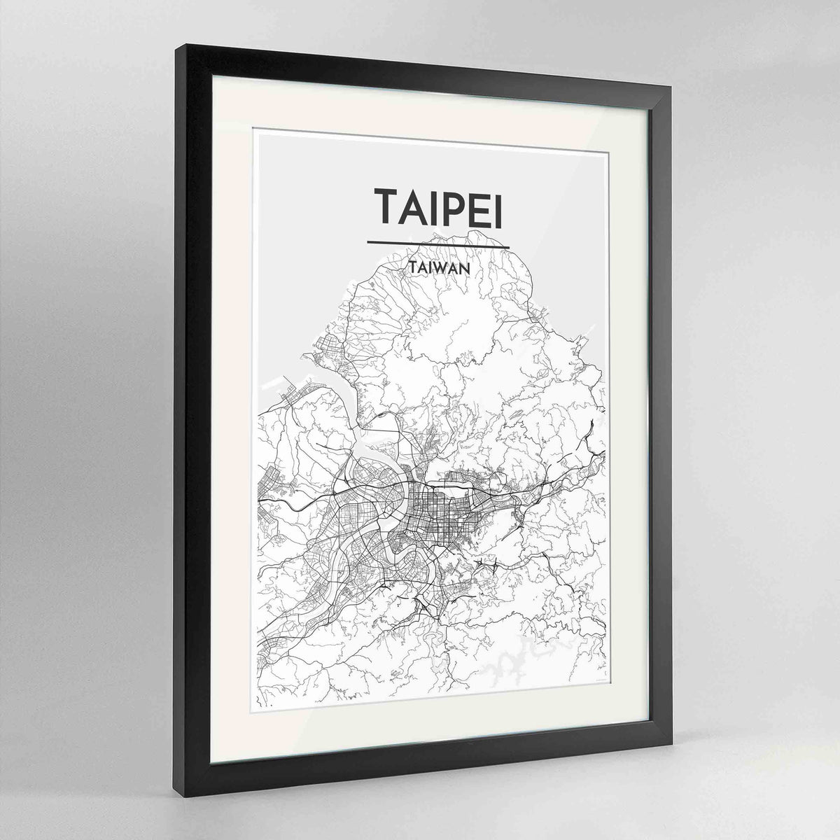 Framed Taipei Map Art Print 24x36&quot; Contemporary Black frame Point Two Design Group