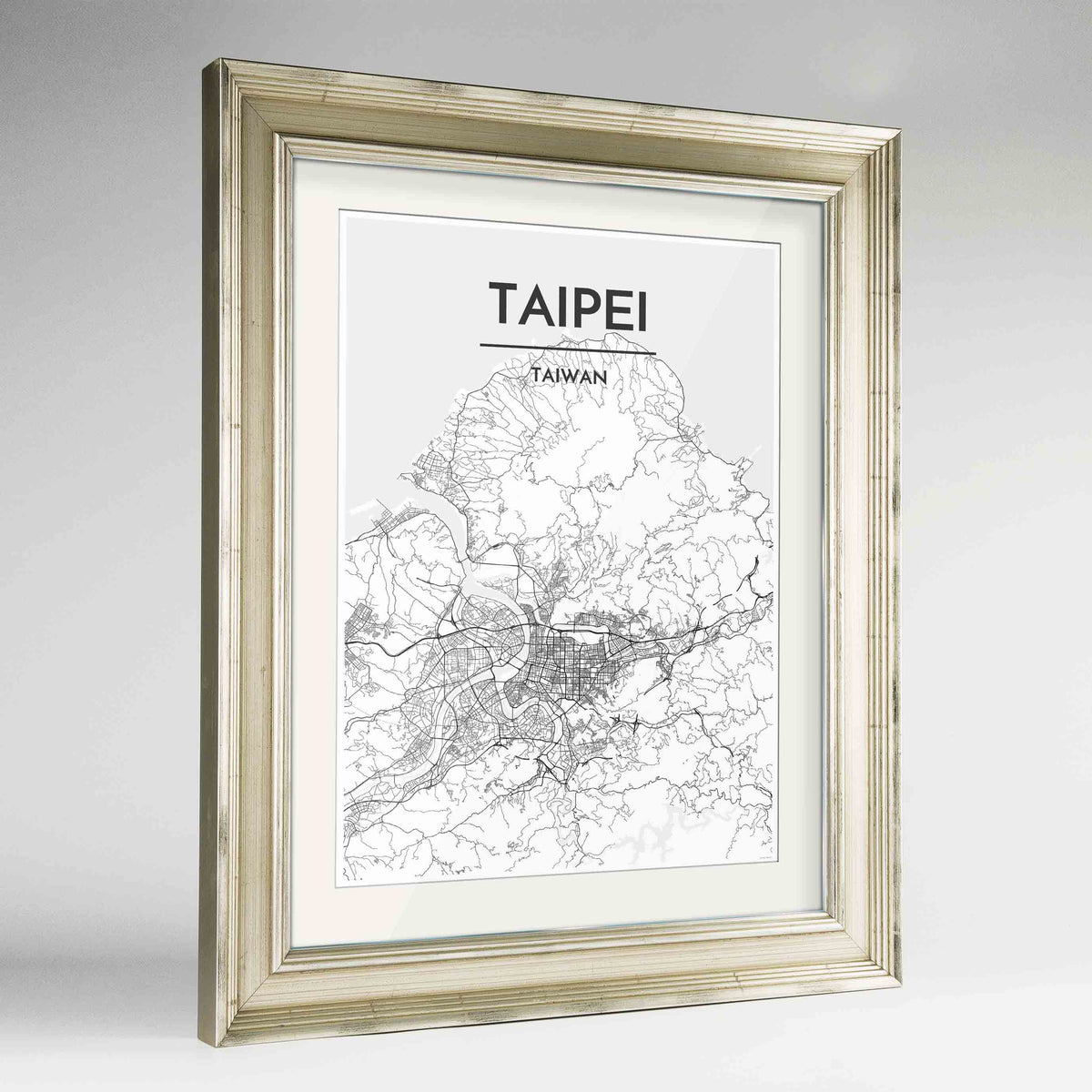 Framed Taipei Map Art Print 24x36&quot; Champagne frame Point Two Design Group