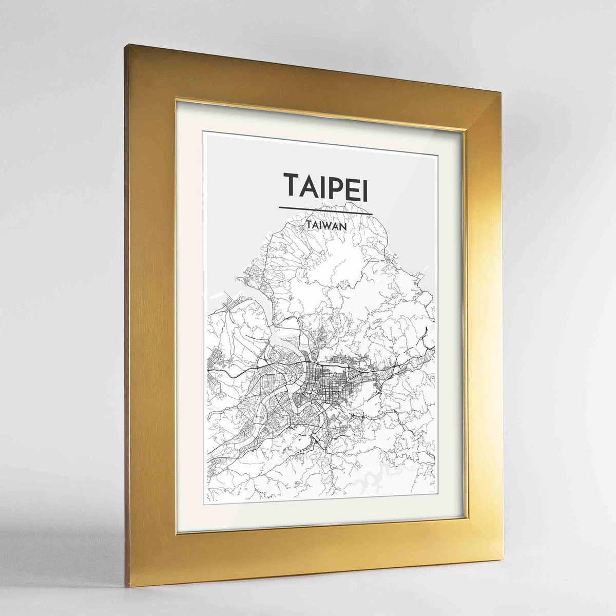 Framed Taipei Map Art Print 24x36&quot; Gold frame Point Two Design Group