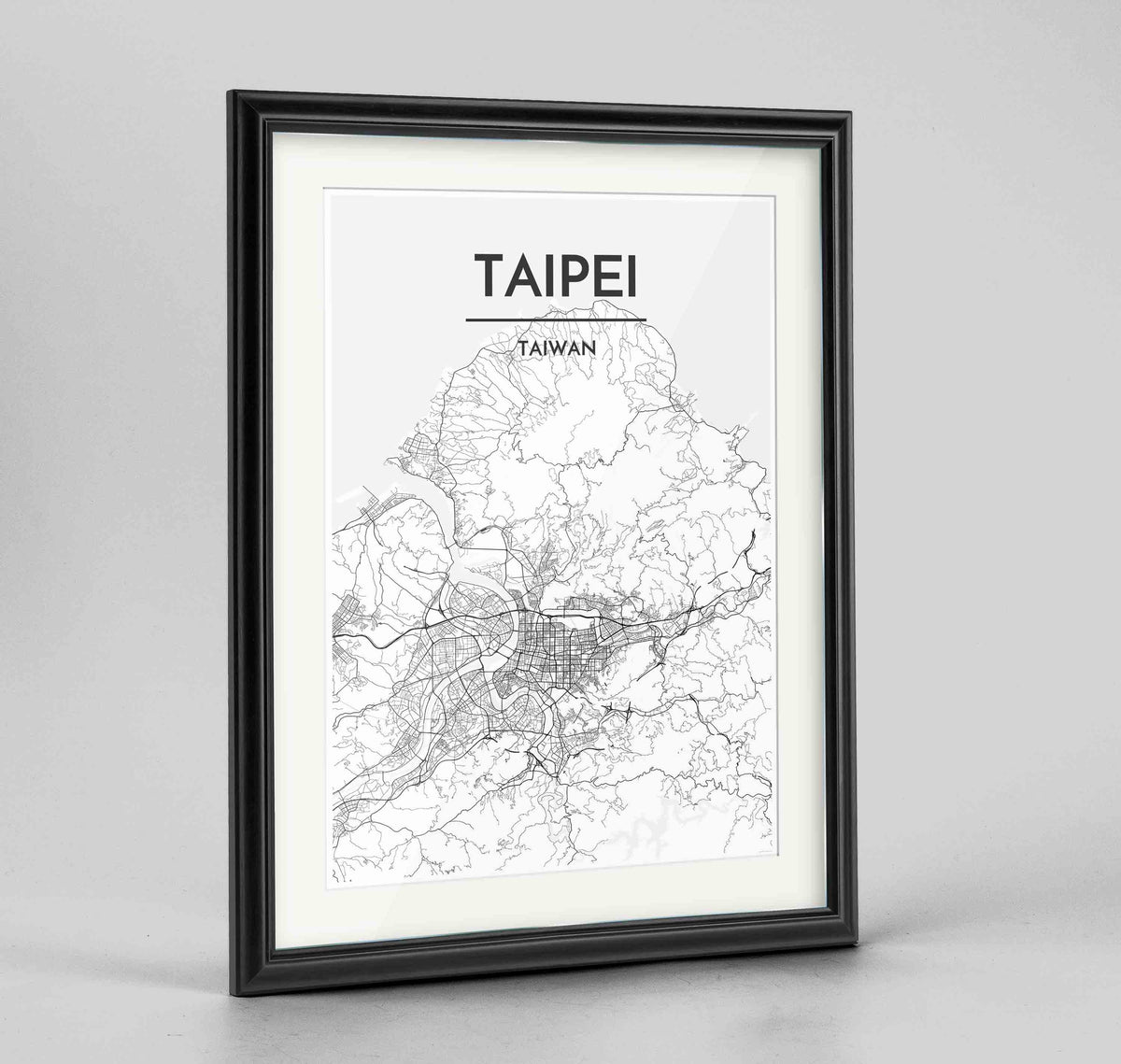 Framed Taipei Map Art Print 24x36&quot; Traditional Black frame Point Two Design Group