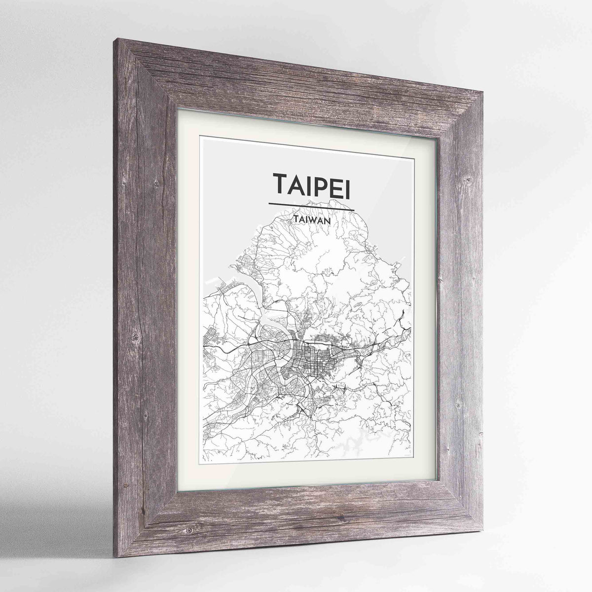 Framed Taipei Map Art Print 24x36&quot; Western Grey frame Point Two Design Group