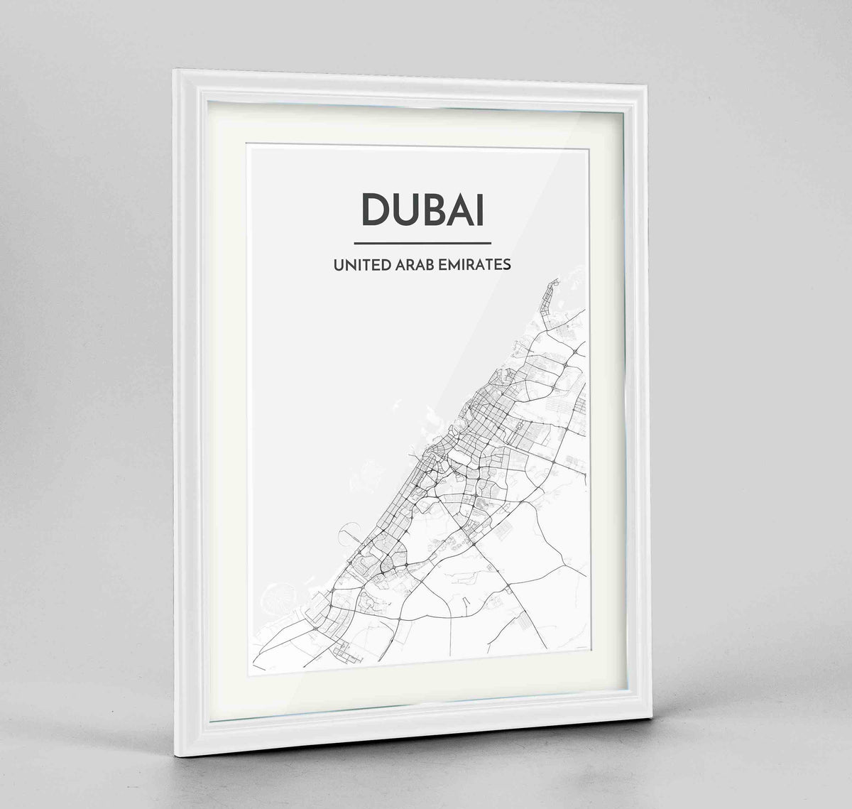 Framed Dubai Map Art Print 24x36&quot; Traditional White frame Point Two Design Group