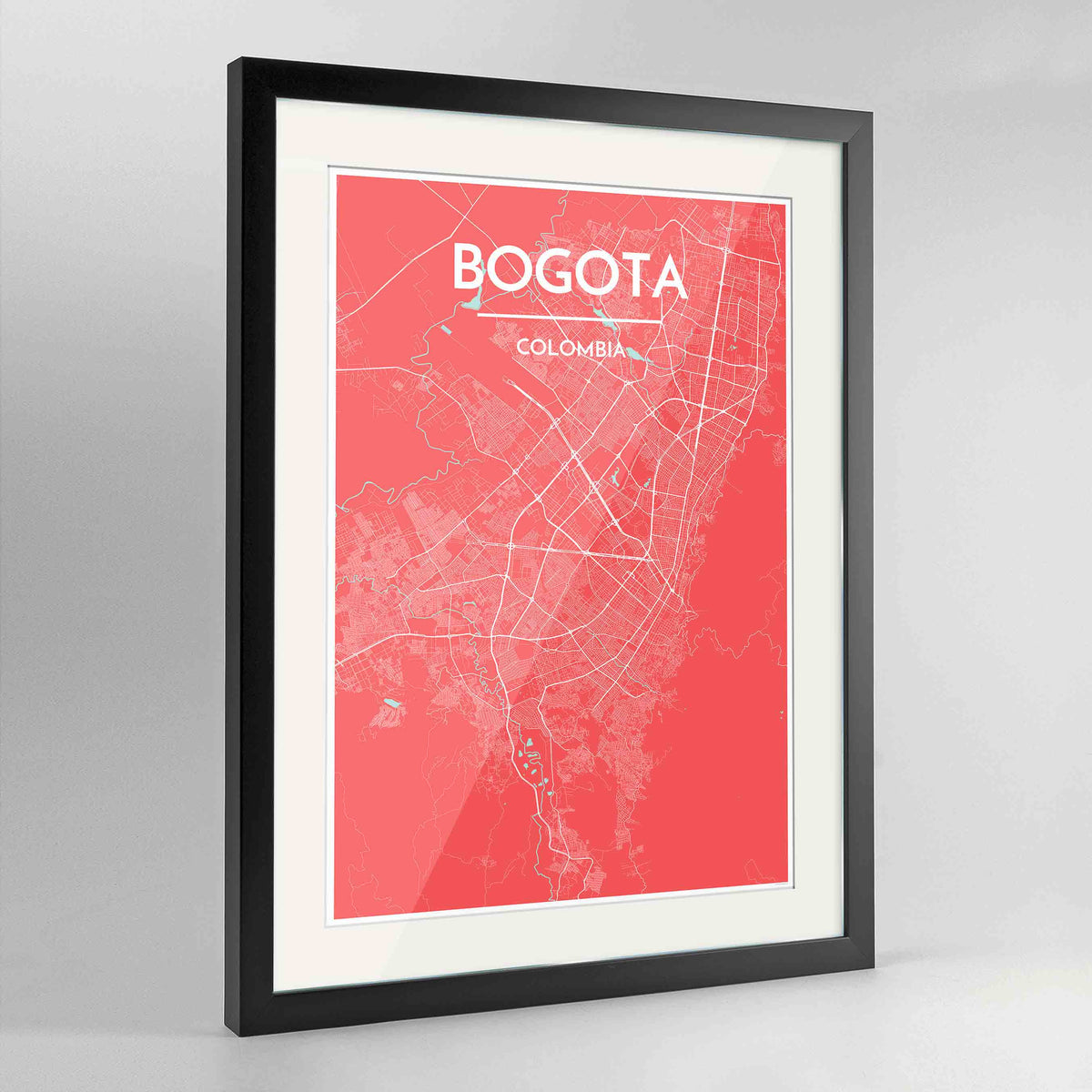 Framed Bogota Map Art Print 24x36&quot; Contemporary Black frame Point Two Design Group
