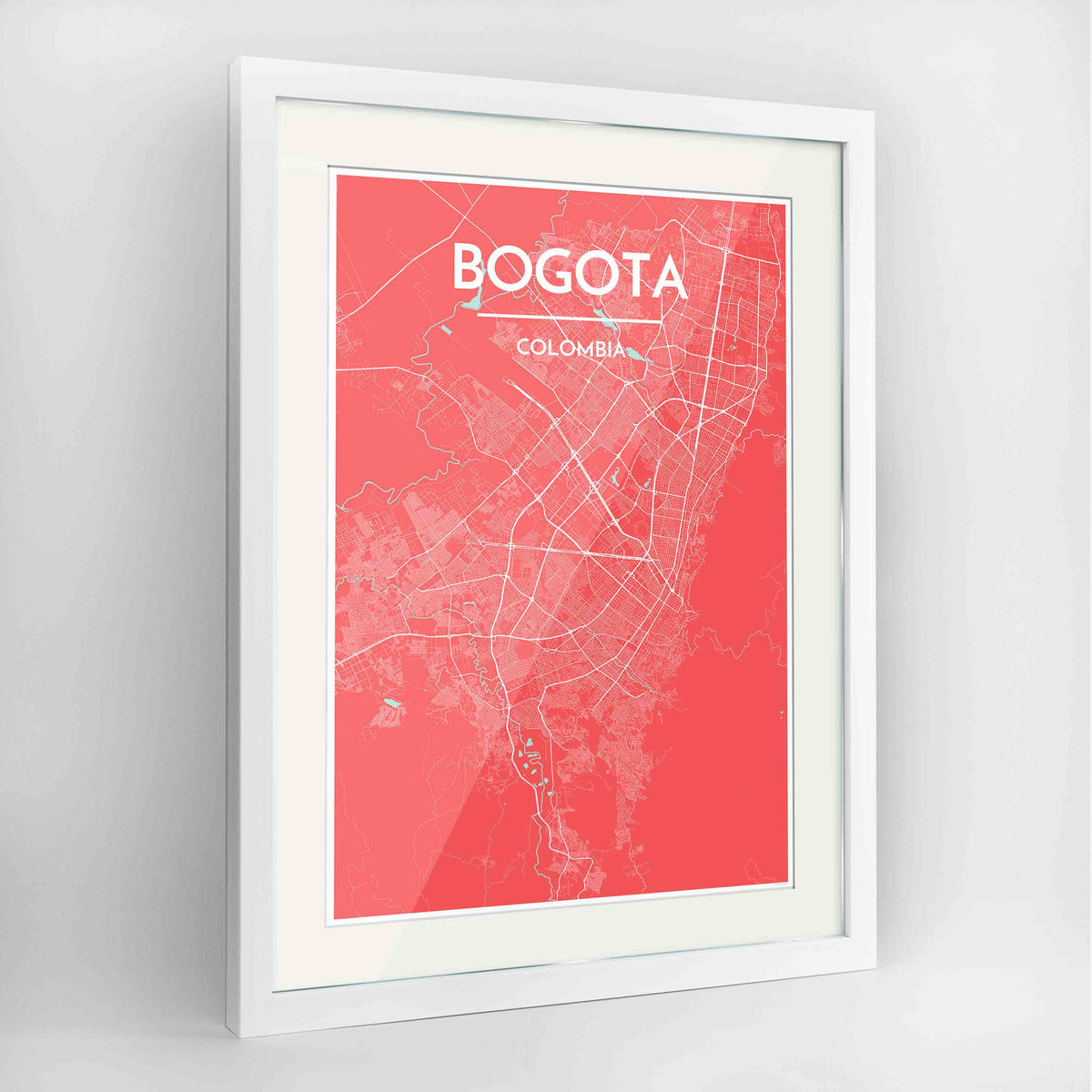 Framed Bogota Map Art Print 24x36&quot; Contemporary White frame Point Two Design Group