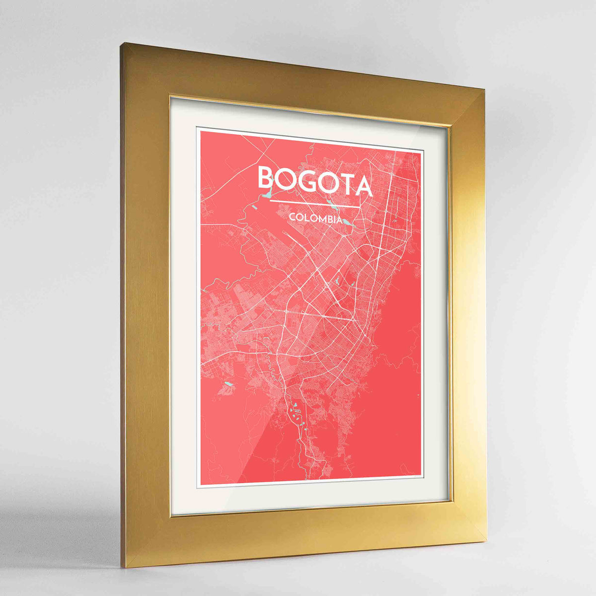 Framed Bogota Map Art Print 18x24&quot; Gold frame Point Two Design Group