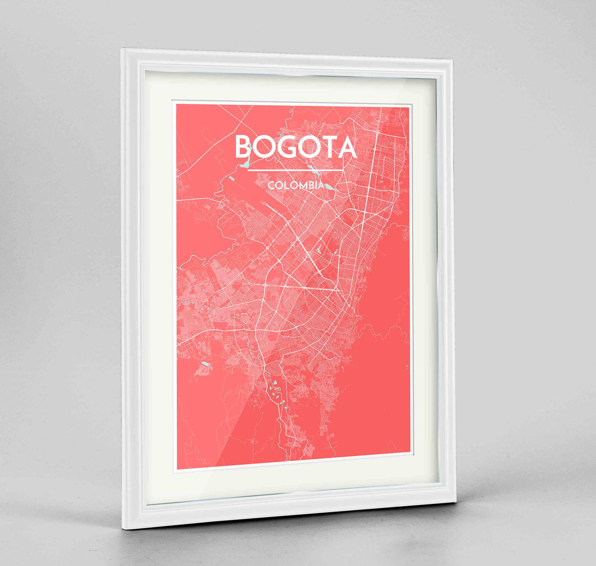 Framed Bogota Map Art Print 24x36&quot; Traditional White frame Point Two Design Group