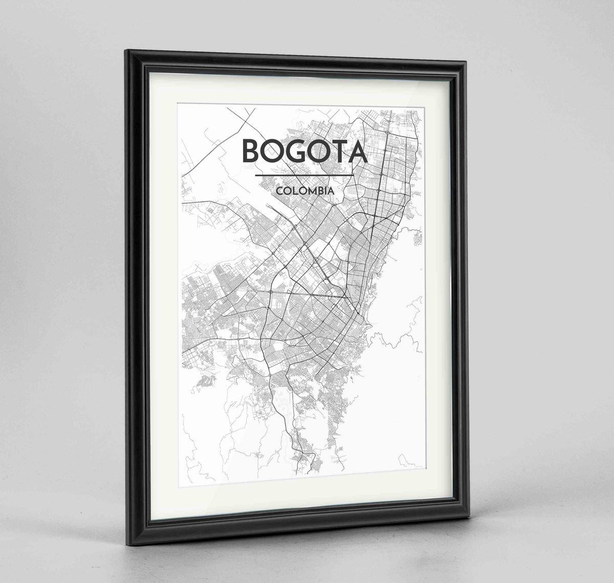 Framed Bogota Map Art Print 24x36&quot; Traditional Black frame Point Two Design Group