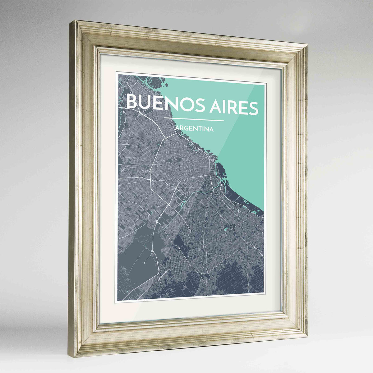 Framed Buenos Aires Map Art Print 24x36&quot; Champagne frame Point Two Design Group