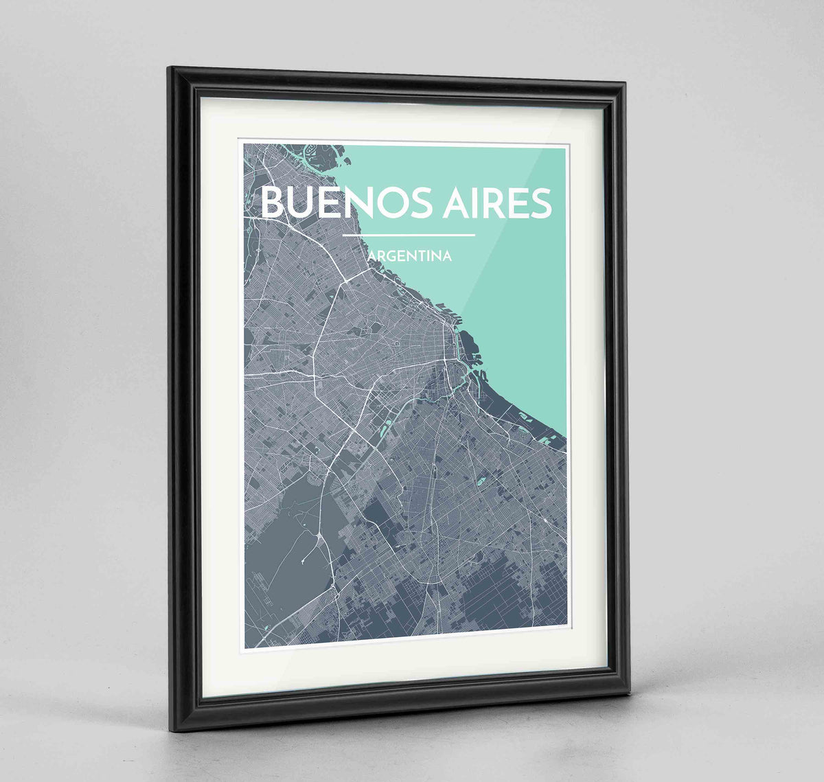 Framed Buenos Aires Map Art Print 24x36&quot; Traditional Black frame Point Two Design Group