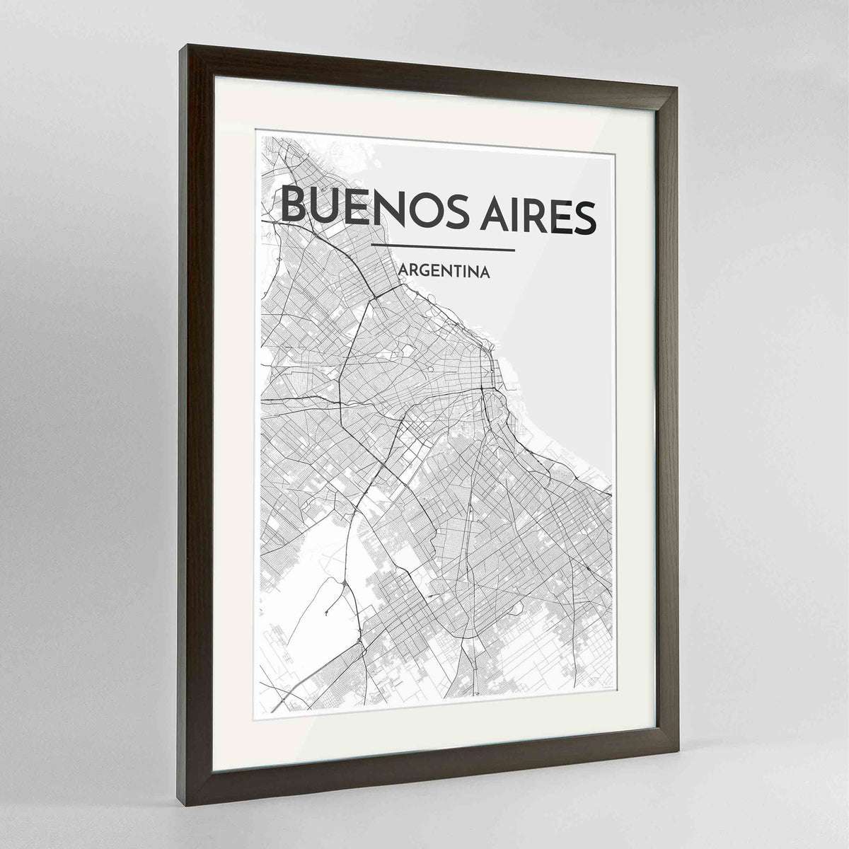 Framed Buenos Aires Map Art Print 24x36&quot; Contemporary Walnut frame Point Two Design Group