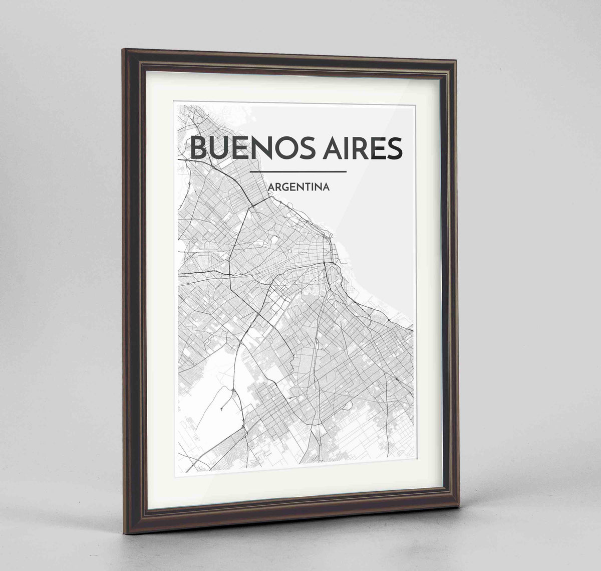 Framed Buenos Aires Map Art Print 24x36&quot; Traditional Walnut frame Point Two Design Group