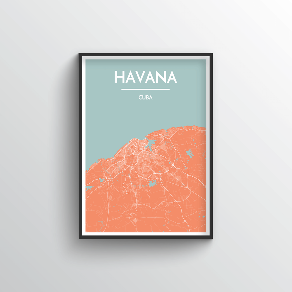 Havana City Map Art Print - Point Two Design - Black &amp; White Print