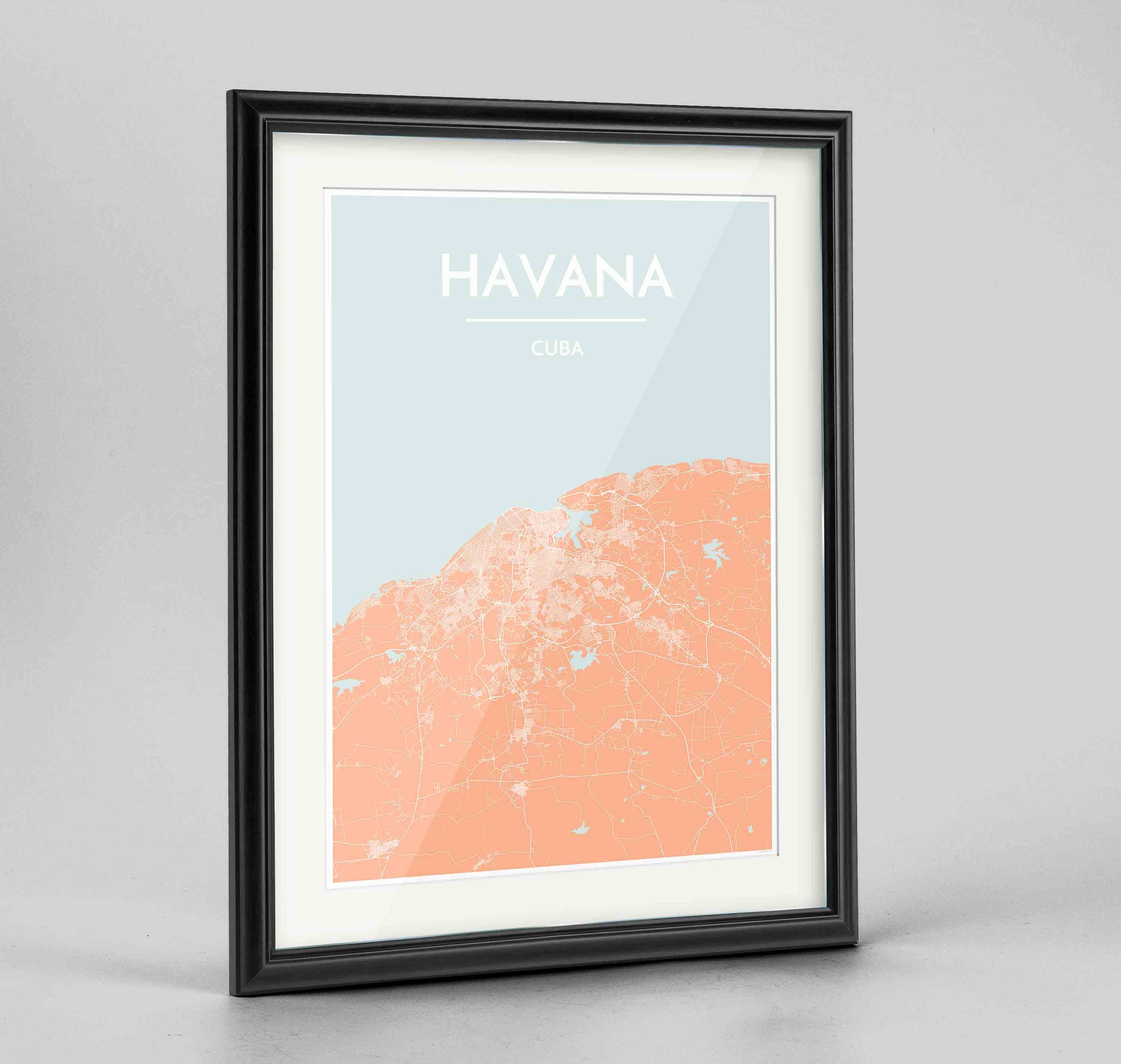 Framed Havana Map Art Print 24x36" Traditional Black frame Point Two Design Group