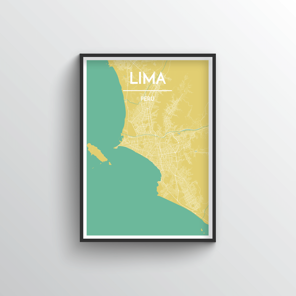 Lima City Map Art Print - Point Two Design - Black &amp; White Print