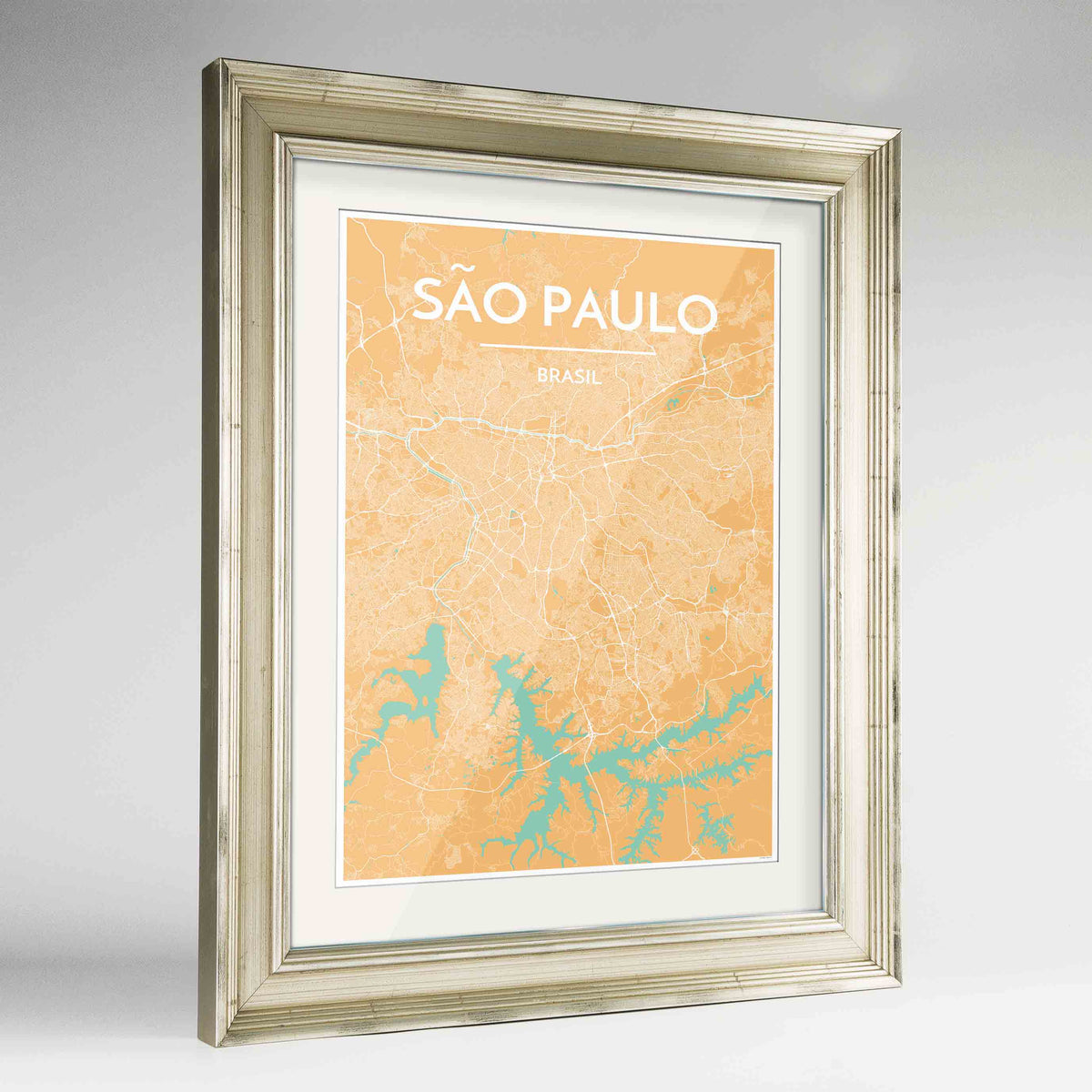 Framed Sao Paulo Map Art Print 24x36&quot; Champagne frame Point Two Design Group