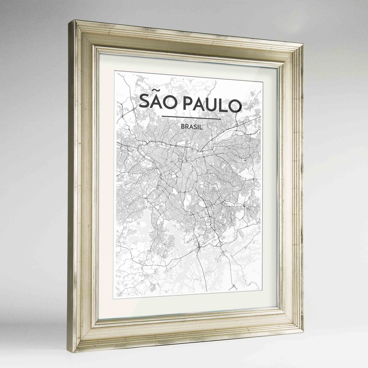 Framed Sao Paulo Map Art Print 24x36&quot; Champagne frame Point Two Design Group
