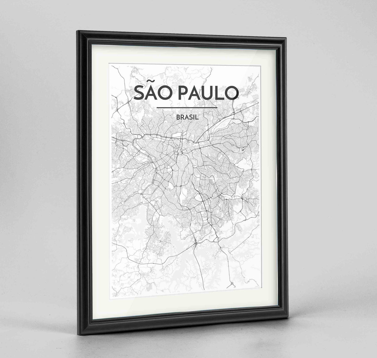 Framed Sao Paulo Map Art Print 24x36&quot; Traditional Black frame Point Two Design Group