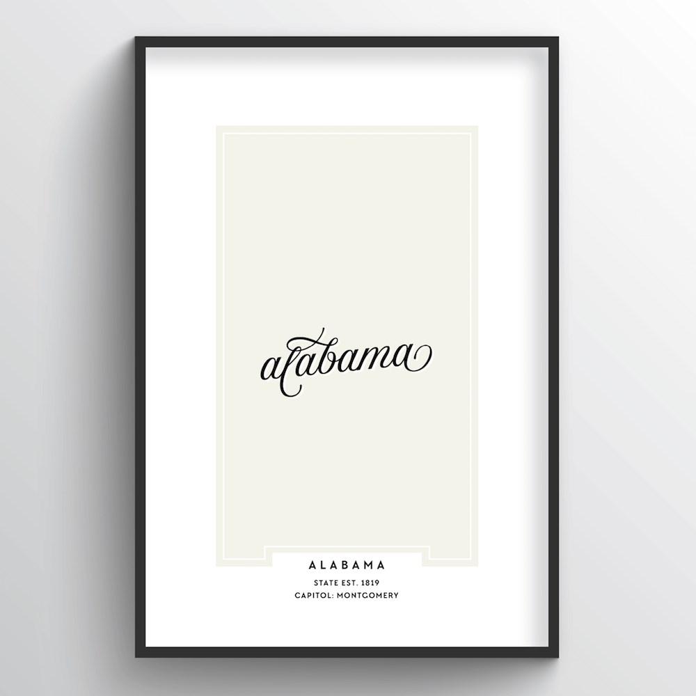 Alabama Word Art Print - &quot;Script&quot; - Point Two Design
