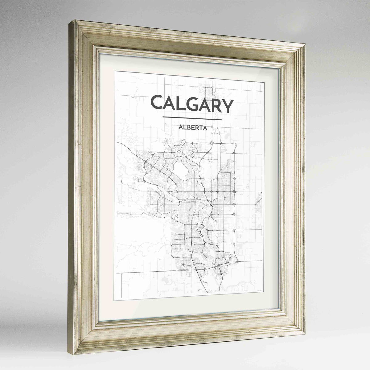 Framed Calgary City Map 24x36&quot; Champagne frame Point Two Design Group