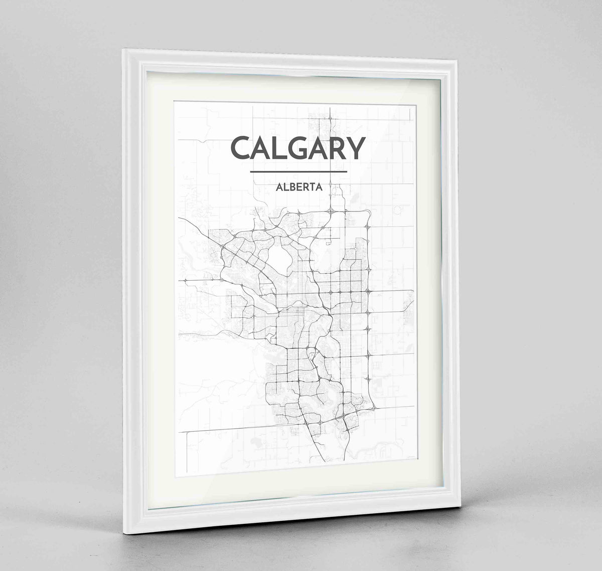 Framed Calgary City Map 24x36&quot; Traditional White frame Point Two Design Group