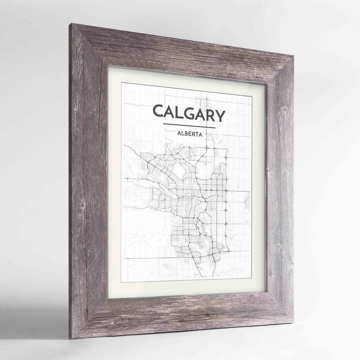 Framed Calgary City Map 24x36&quot; Western Grey frame Point Two Design Group