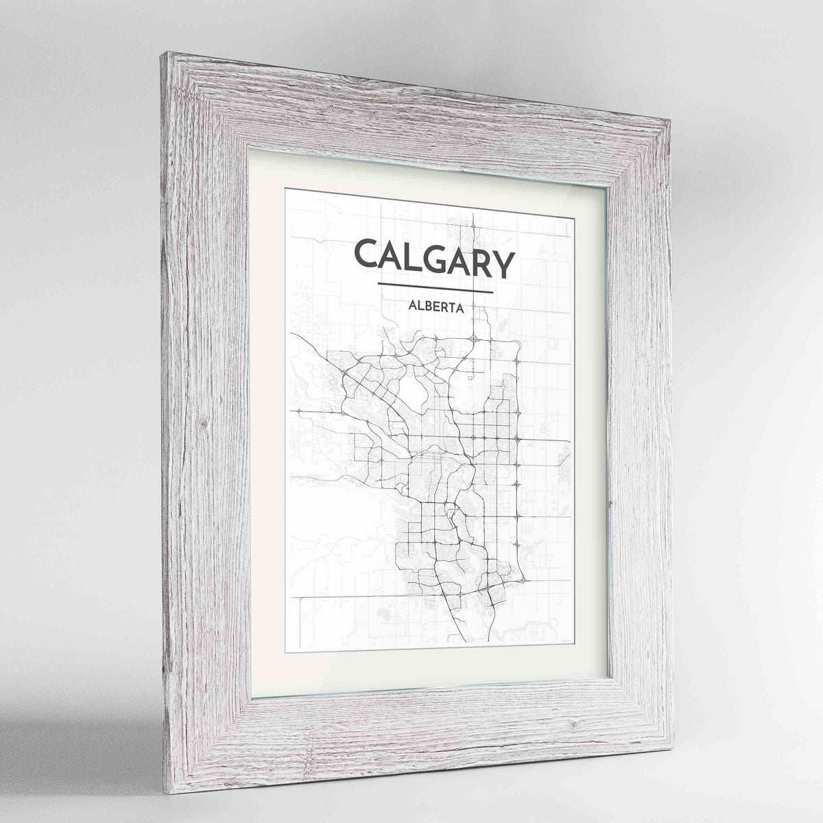 Framed Calgary City Map 24x36&quot; Western White frame Point Two Design Group