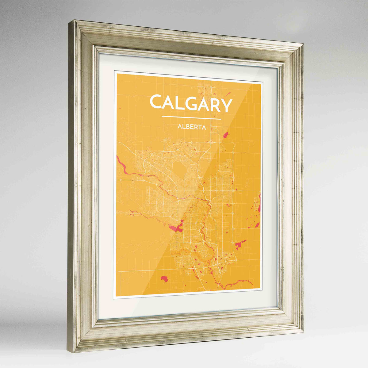 Framed Calgary City Map 24x36&quot; Champagne frame Point Two Design Group