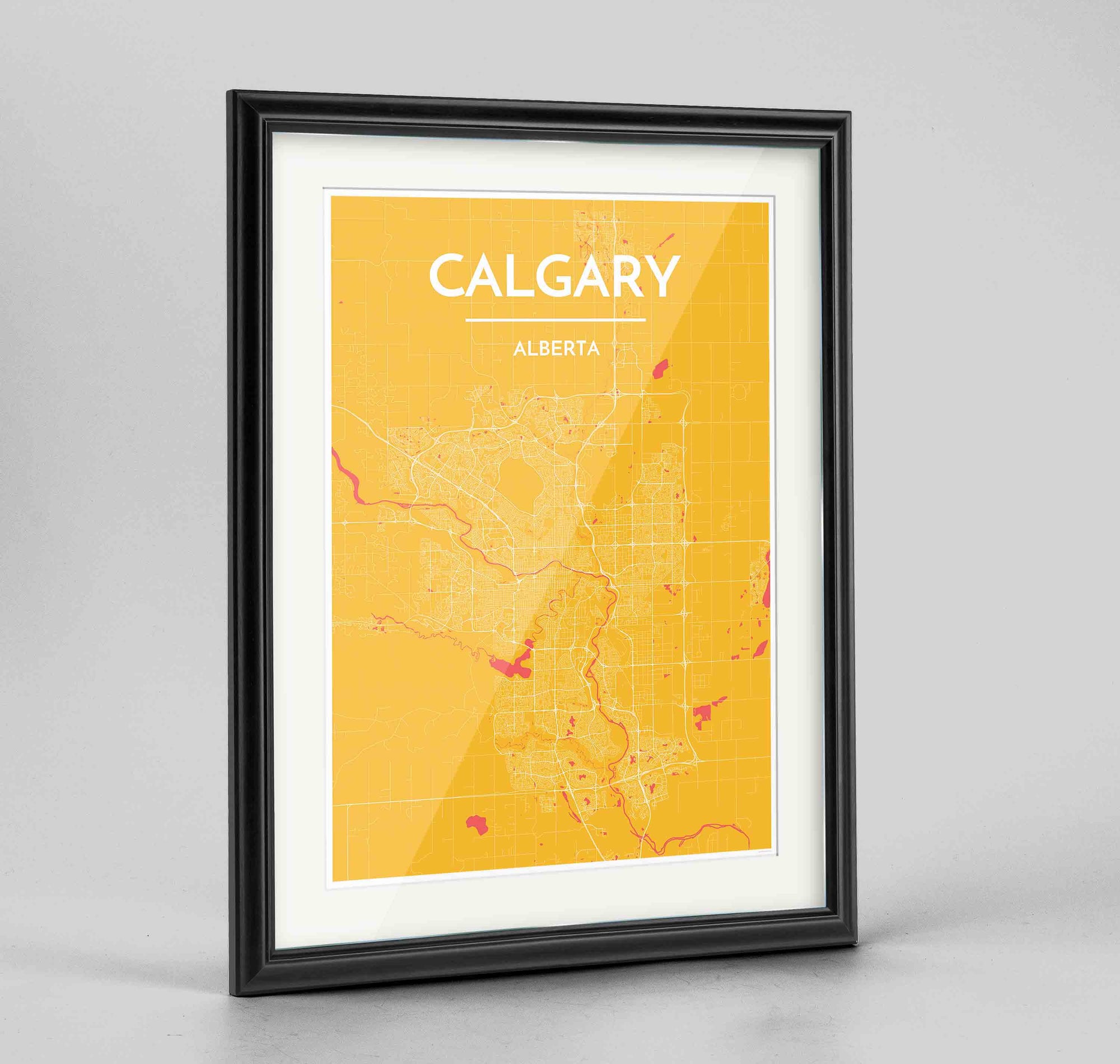 Framed Calgary City Map 24x36" Traditional Black frame Point Two Design Group