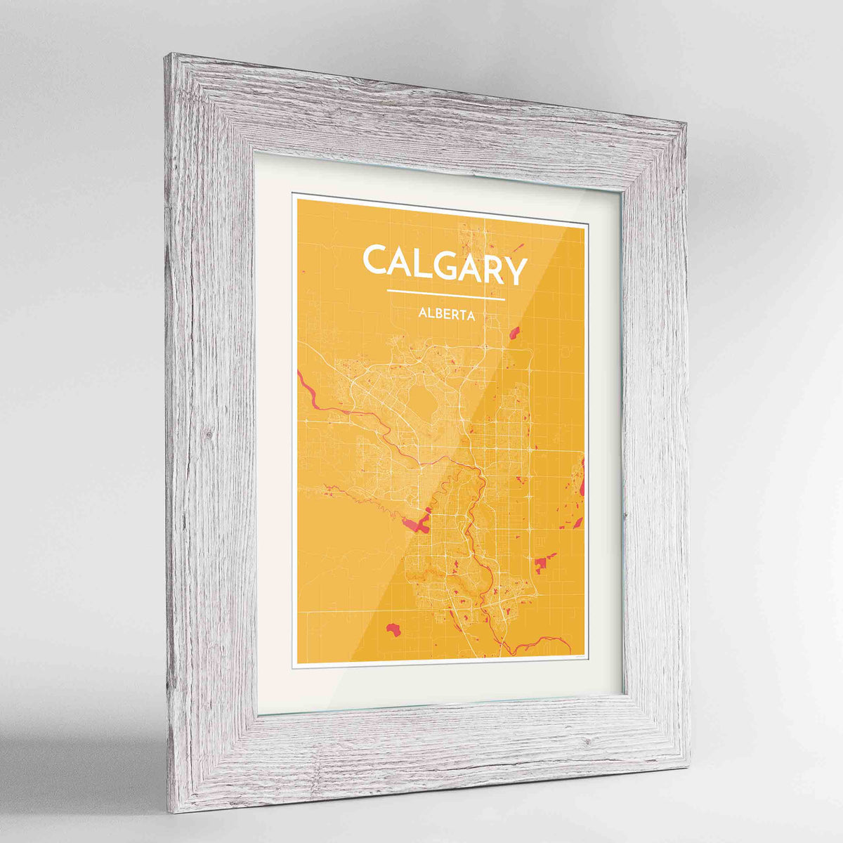 Framed Calgary City Map 24x36&quot; Western White frame Point Two Design Group