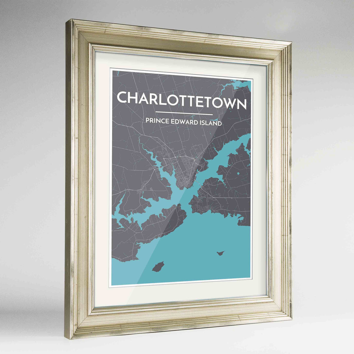 Framed Charlottetown City Map 24x36&quot; Champagne frame Point Two Design Group