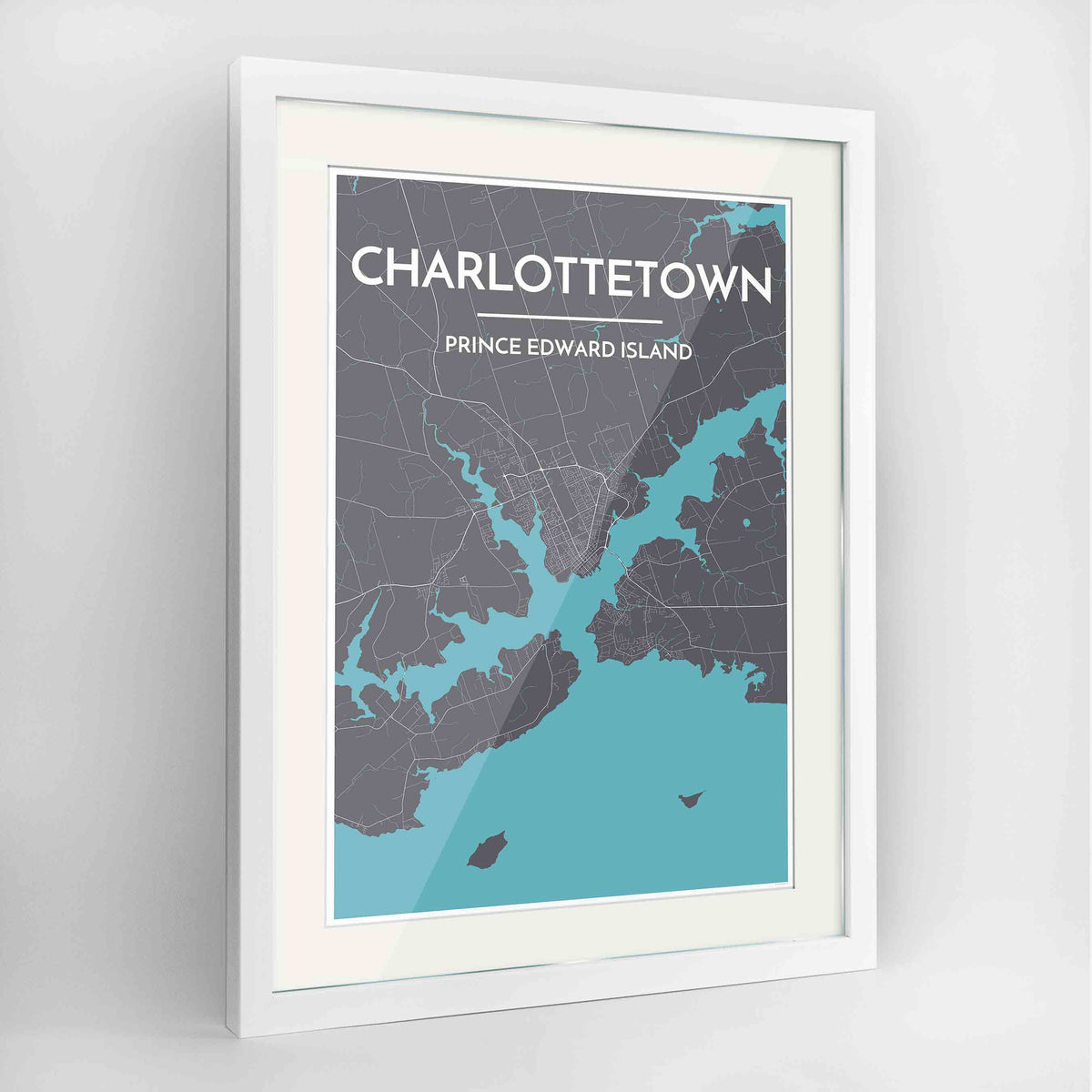 Framed Charlottetown City Map 24x36&quot; Contemporary White frame Point Two Design Group