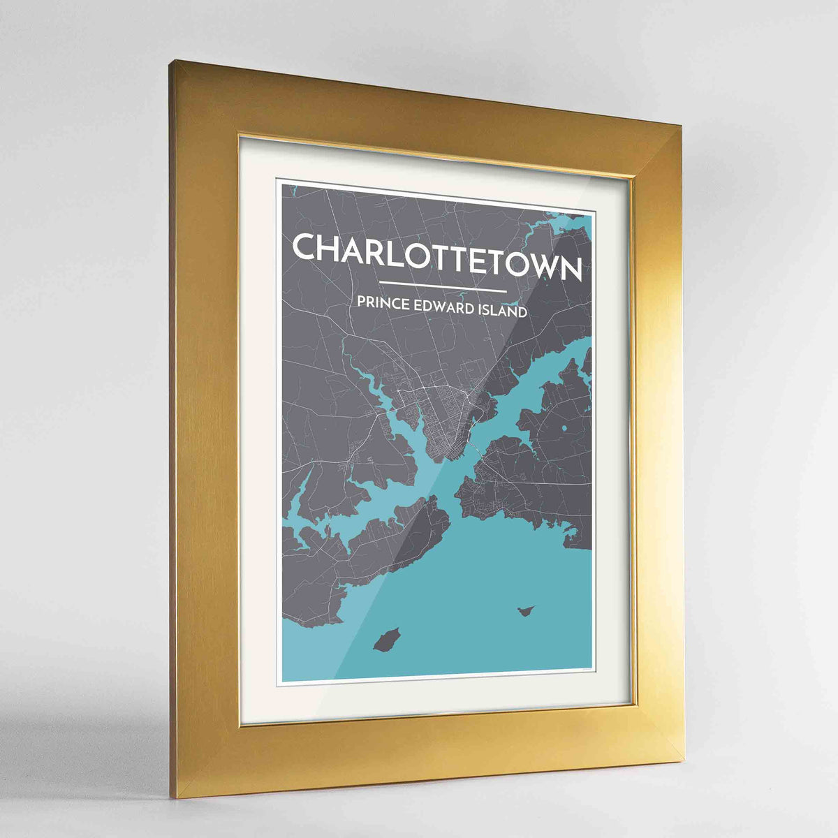 Framed Charlottetown City Map 24x36&quot; Gold frame Point Two Design Group