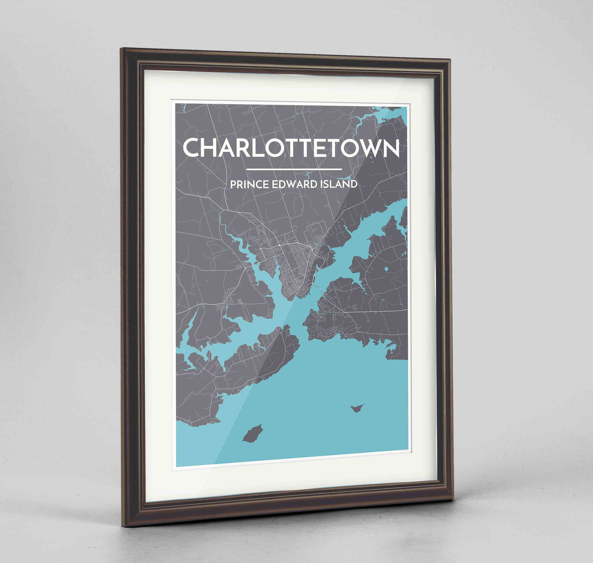 Framed Charlottetown City Map 24x36&quot; Traditional Walnut frame Point Two Design Group