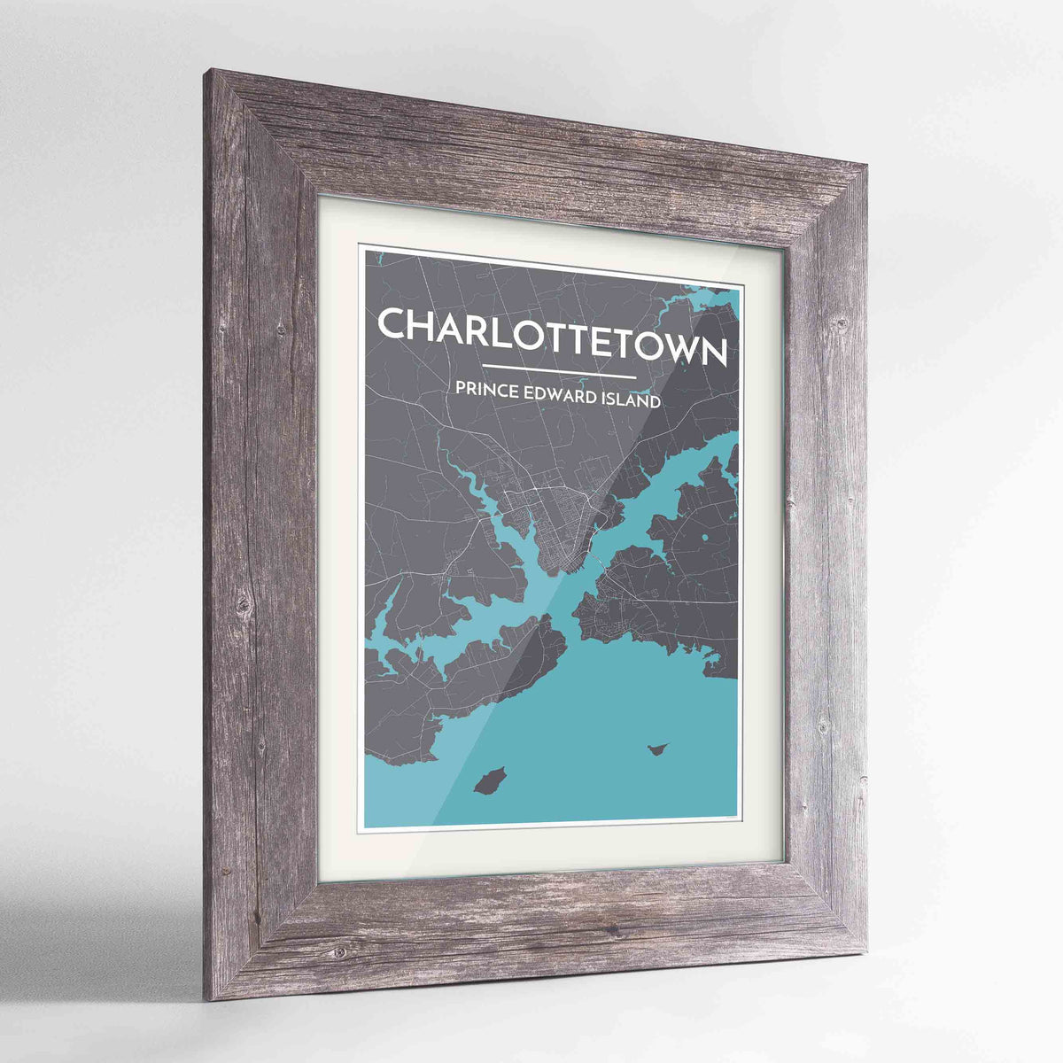 Framed Charlottetown City Map 24x36&quot; Western Grey frame Point Two Design Group