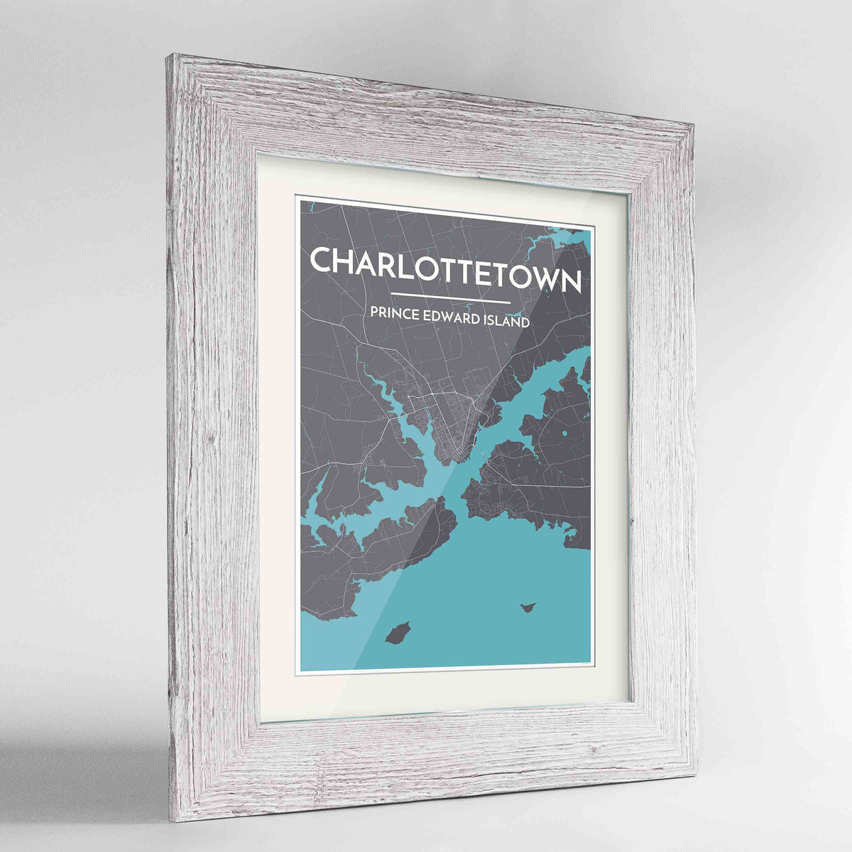 Framed Charlottetown City Map 24x36&quot; Western White frame Point Two Design Group