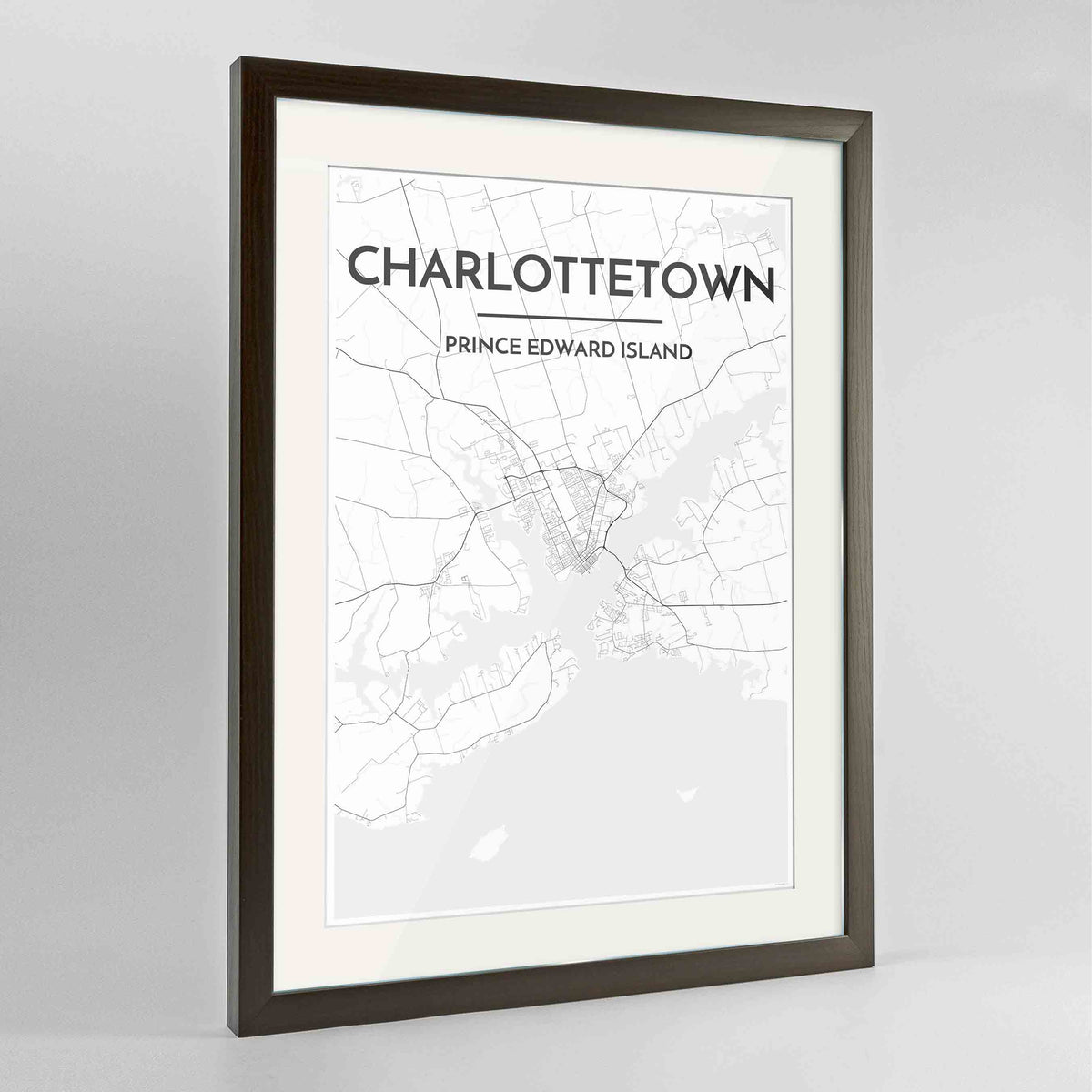 Framed Charlottetown City Map 24x36&quot; Contemporary Walnut frame Point Two Design Group