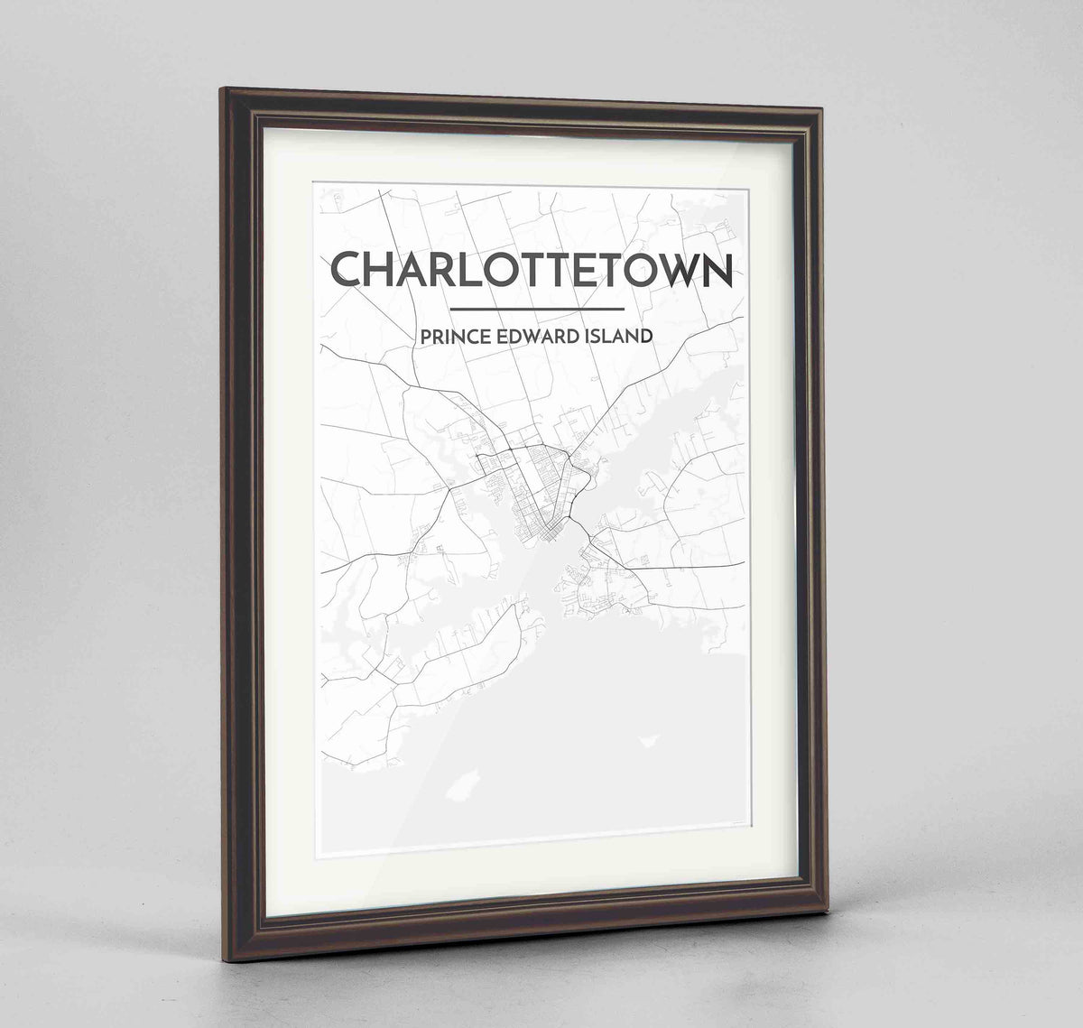 Framed Charlottetown City Map 24x36&quot; Traditional Walnut frame Point Two Design Group