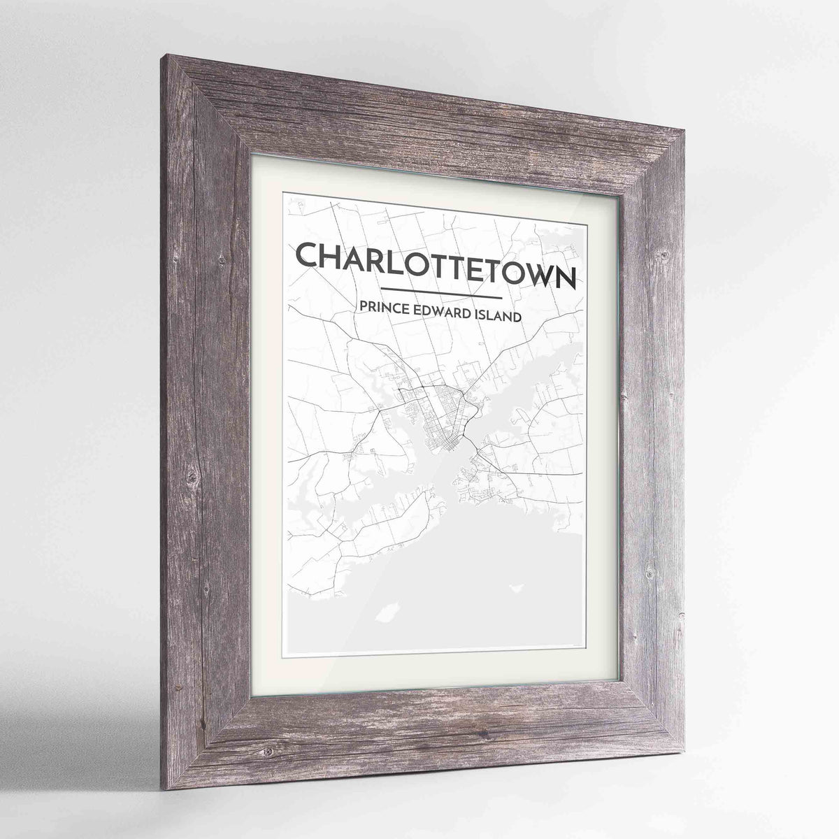 Framed Charlottetown City Map 24x36&quot; Western Grey frame Point Two Design Group
