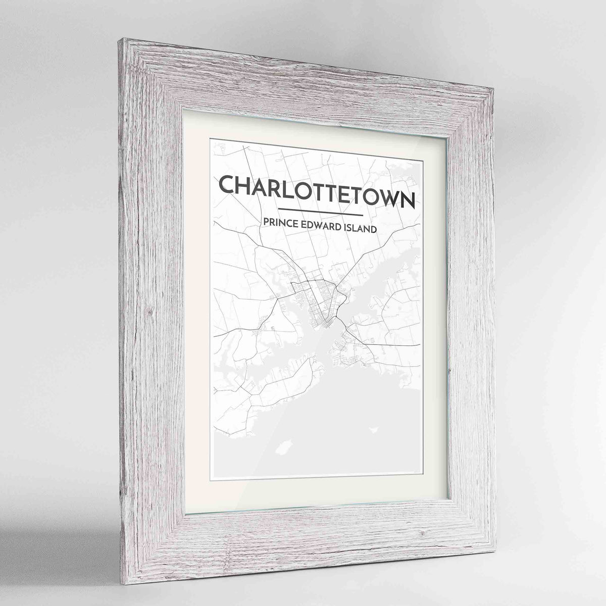Framed Charlottetown City Map 24x36&quot; Western White frame Point Two Design Group
